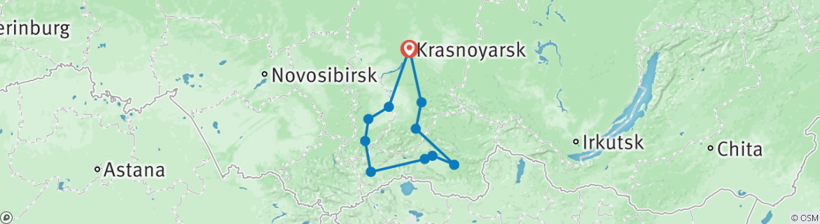 Image of a map showing the route of the tour