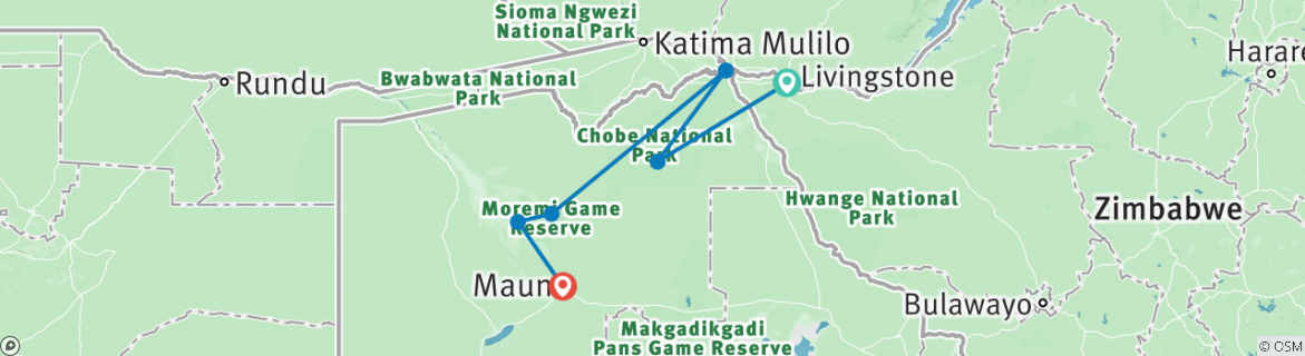 Image of a map showing the route of the tour