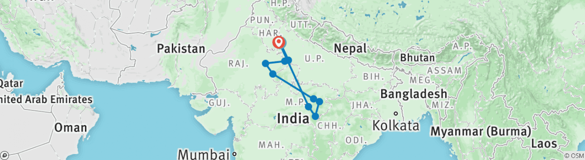 Image of a map showing the route of the tour