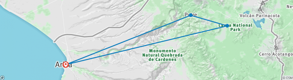Image of a map showing the route of the tour