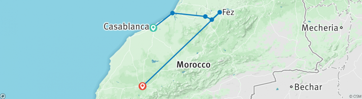 Image of a map showing the route of the tour