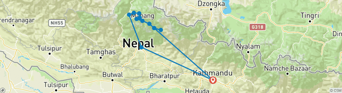 Image of a map showing the route of the tour