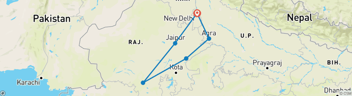 Image of a map showing the route of the tour