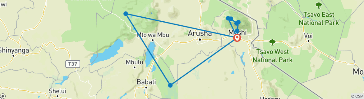 Carte du circuit Kilimandjaro Lemosho Summit and Camping Safari