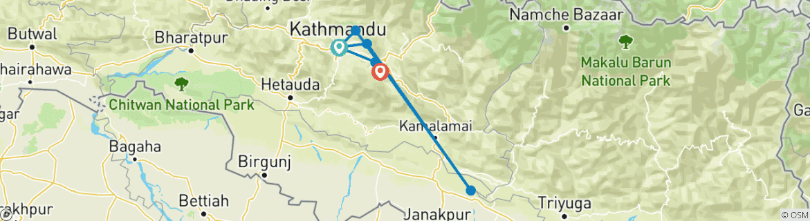 Image of a map showing the route of the tour