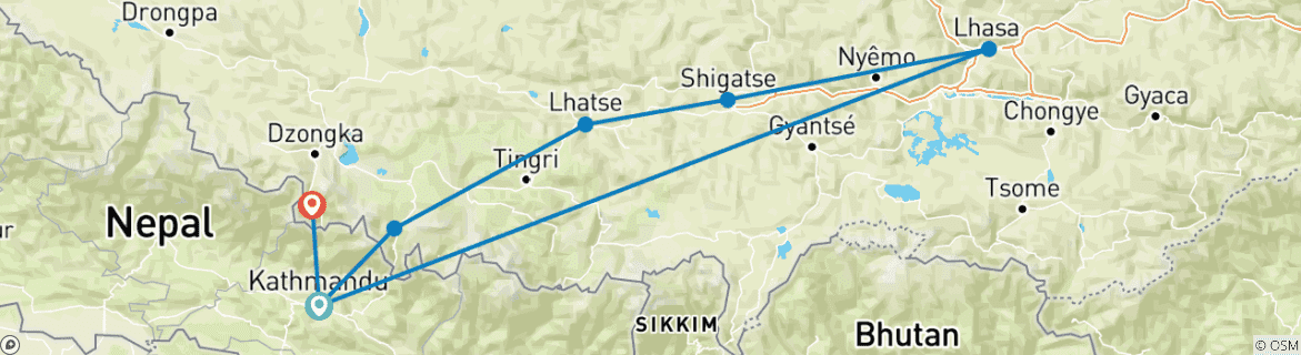 Image d'une carte montrant l'itinéraire du circuit