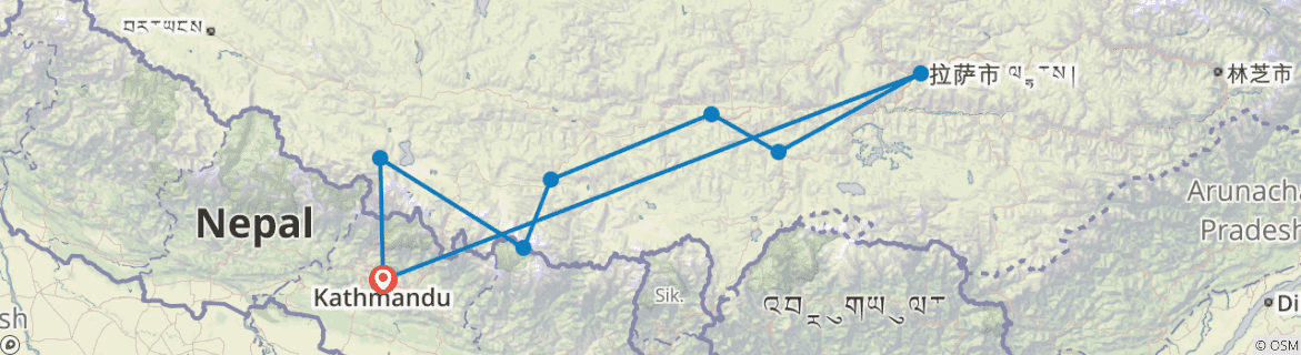 Image of a map showing the route of the tour
