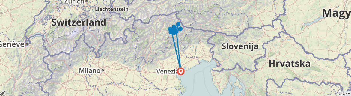 Image of a map showing the route of the tour