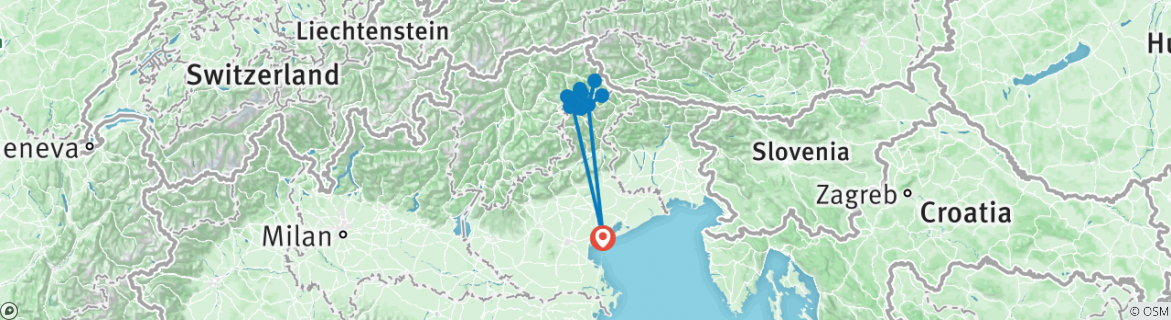 Image of a map showing the route of the tour
