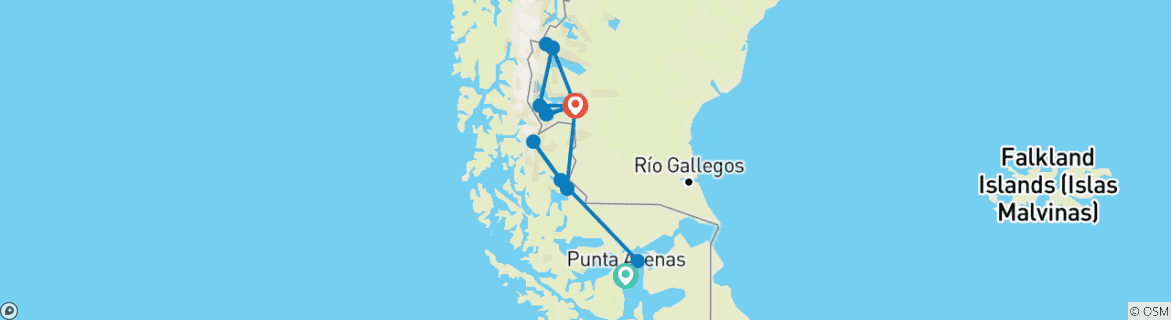 Image of a map showing the route of the tour