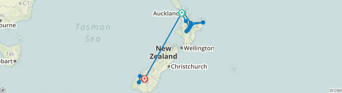 Image of a map showing the route of the tour
