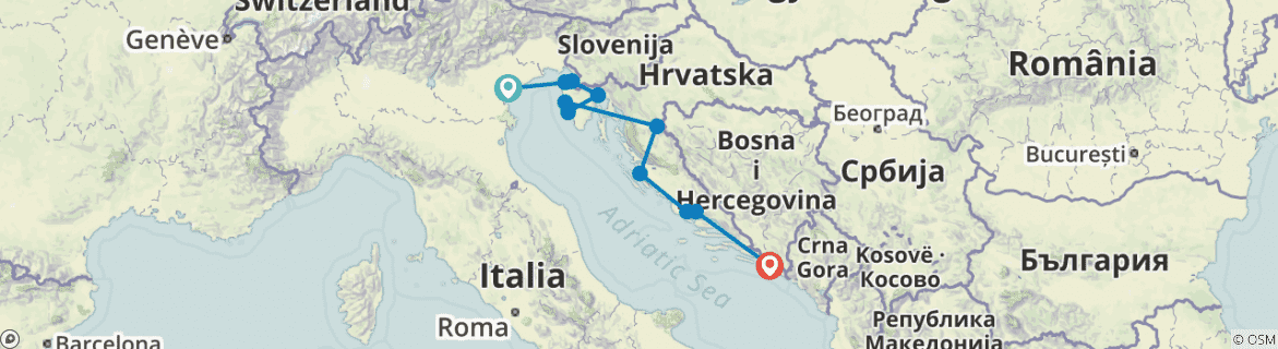Image of a map showing the route of the tour