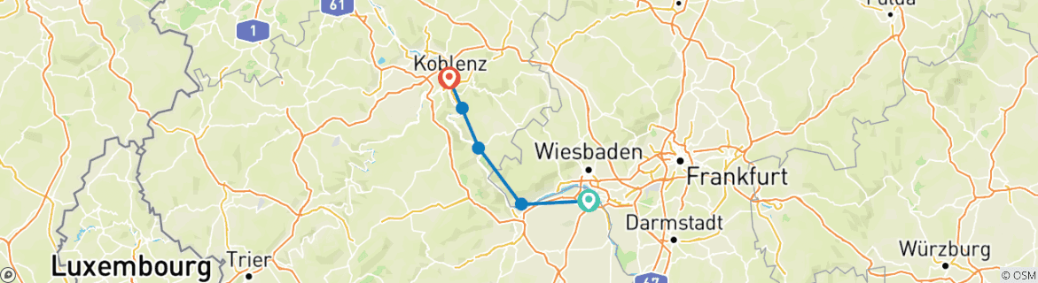 Image of a map showing the route of the tour