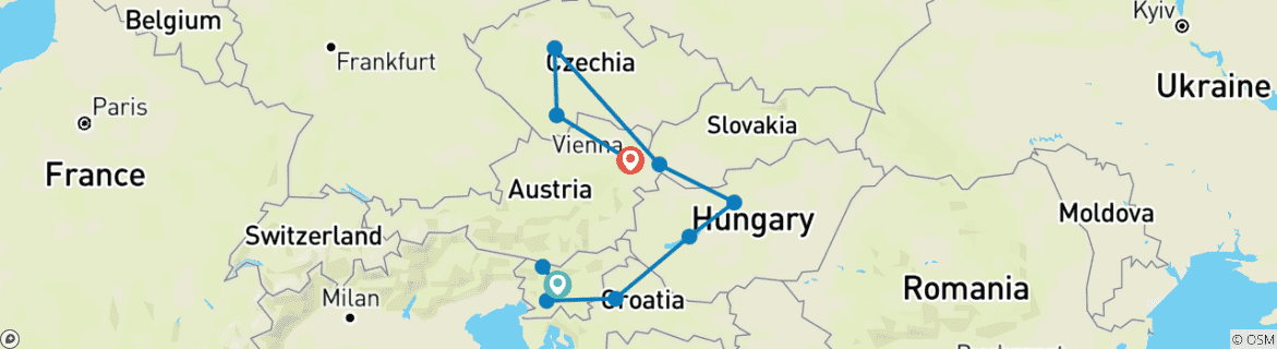 Image of a map showing the route of the tour