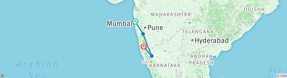 Image of a map showing the route of the tour