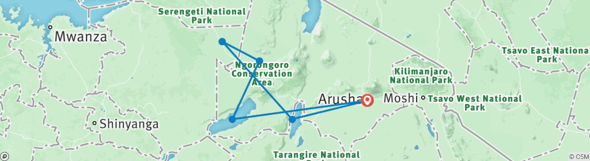 Image of a map showing the route of the tour