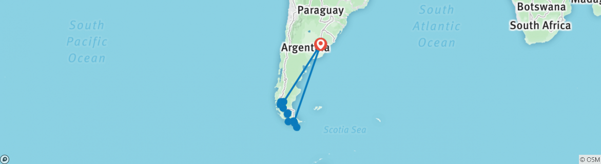Image of a map showing the route of the tour