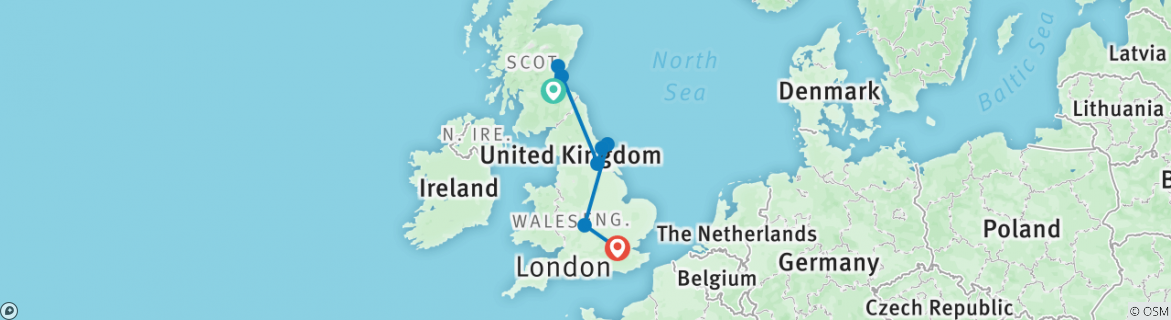Image of a map showing the route of the tour