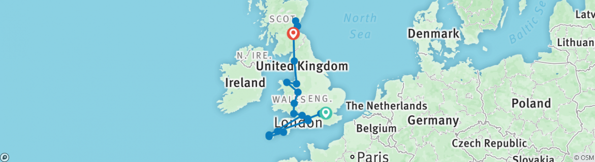 Image of a map showing the route of the tour
