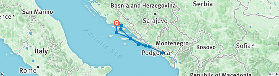 Image of a map showing the route of the tour