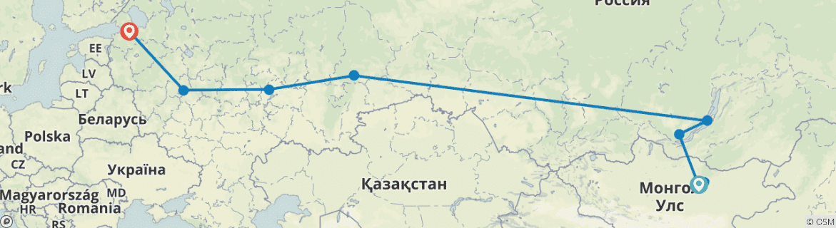 Image of a map showing the route of the tour