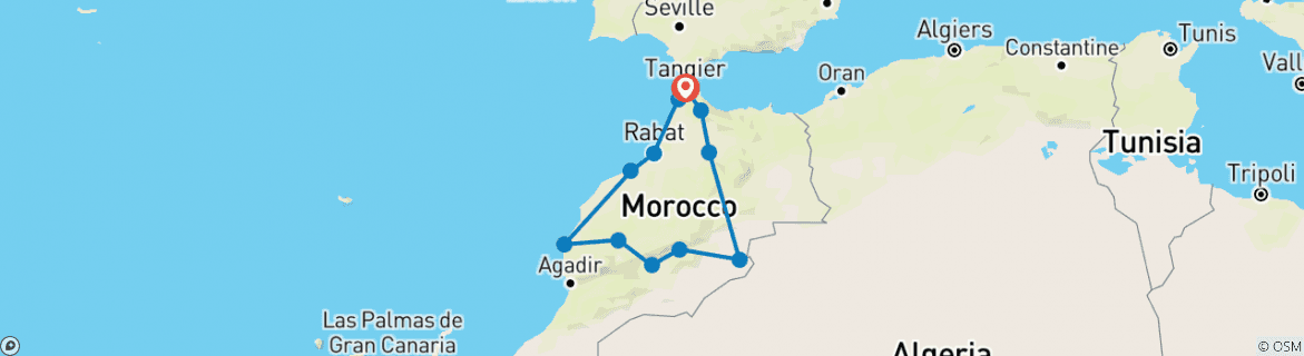 Image of a map showing the route of the tour