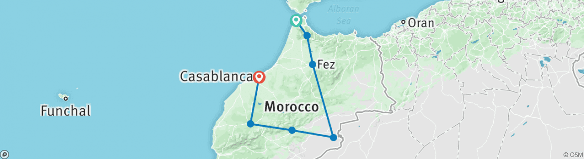Image of a map showing the route of the tour
