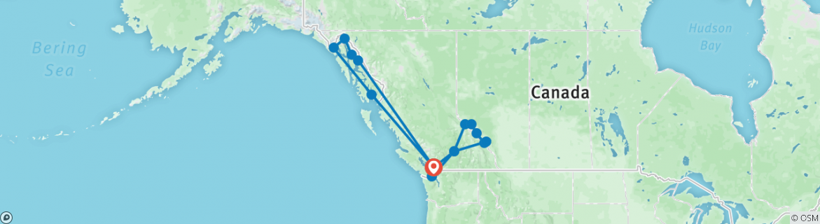 Image of a map showing the route of the tour