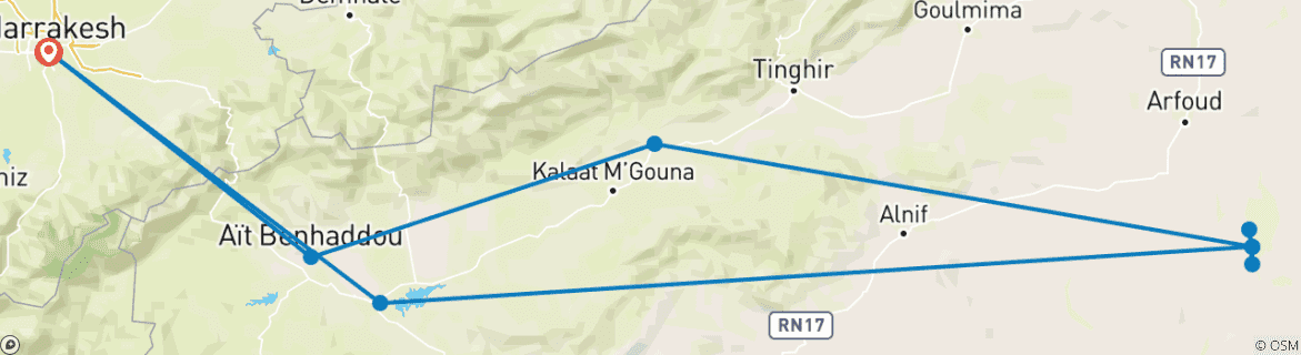 Image d'une carte montrant l'itinéraire du circuit