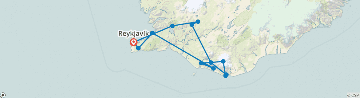 Image of a map showing the route of the tour