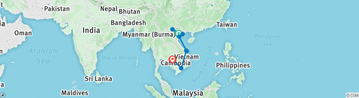 Image of a map showing the route of the tour