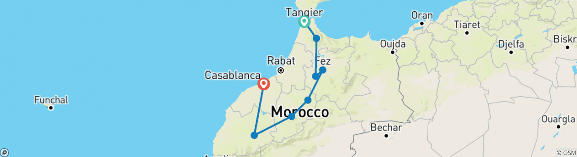 Image of a map showing the route of the tour