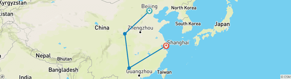 Image of a map showing the route of the tour