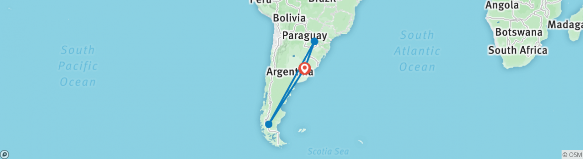 Image of a map showing the route of the tour