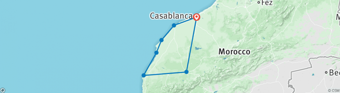 Image of a map showing the route of the tour