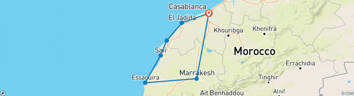 Image of a map showing the route of the tour