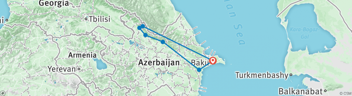 Image of a map showing the route of the tour