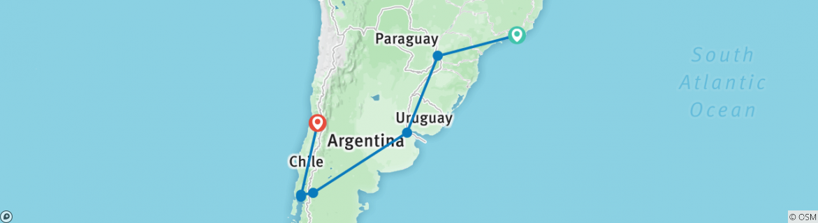Image of a map showing the route of the tour