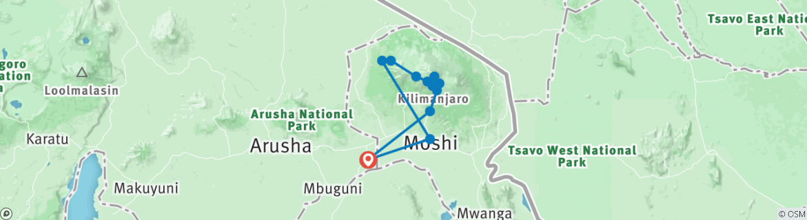 Image of a map showing the route of the tour