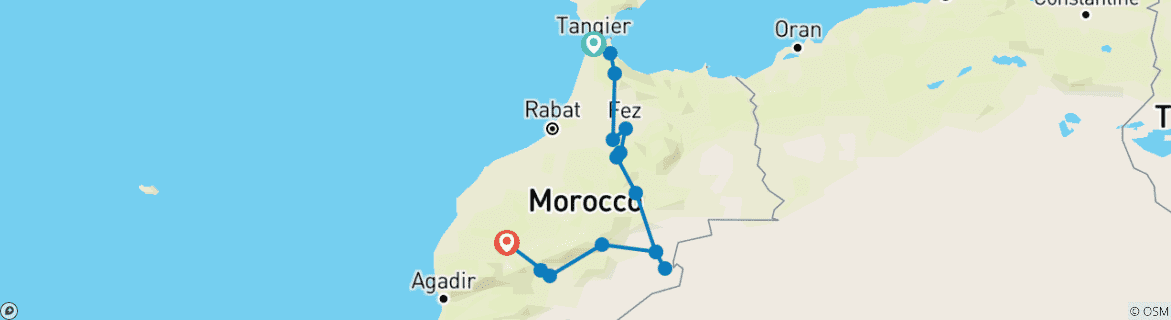 Karte mit der Reiseroute