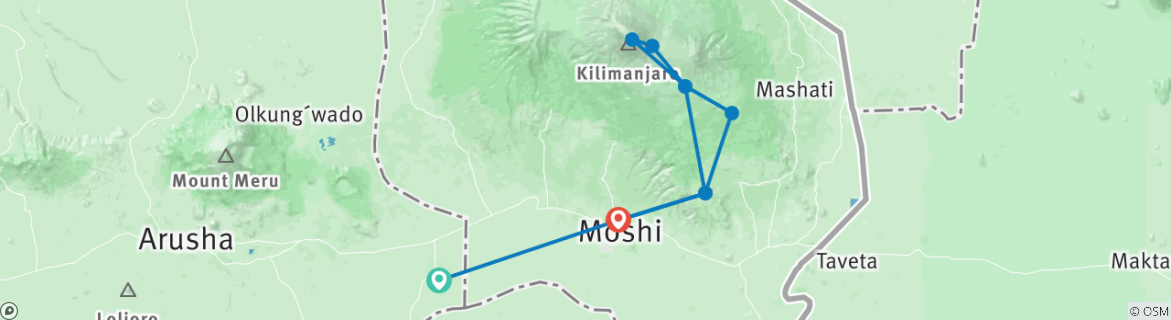 Image of a map showing the route of the tour