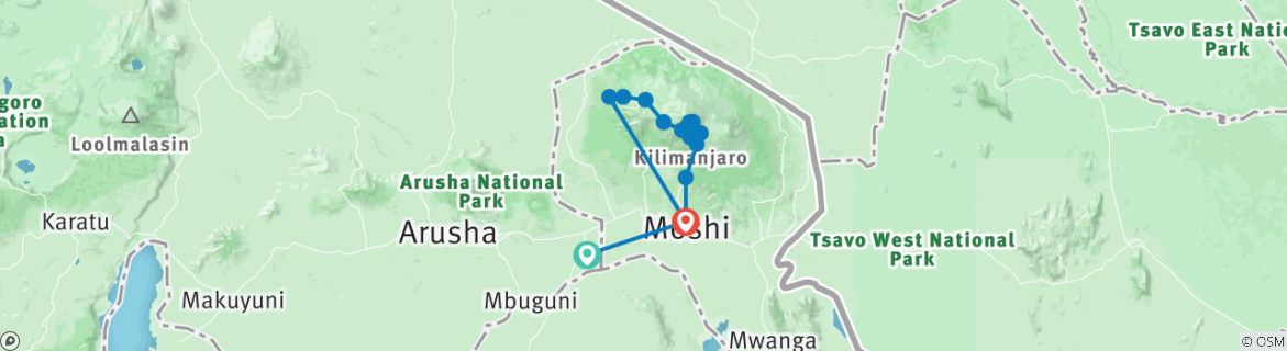 Image of a map showing the route of the tour