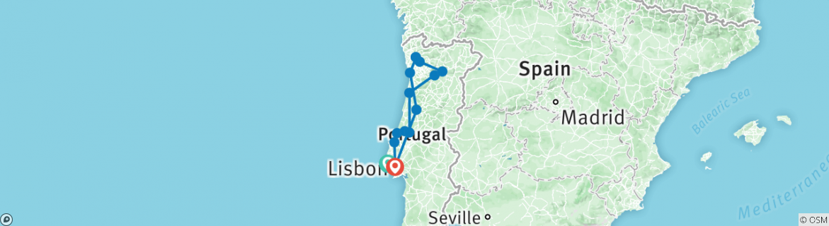 Image of a map showing the route of the tour
