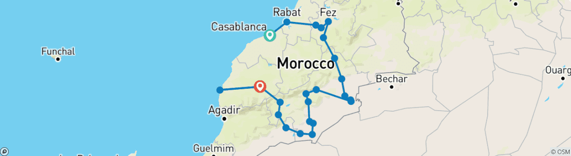 Karte mit der Reiseroute