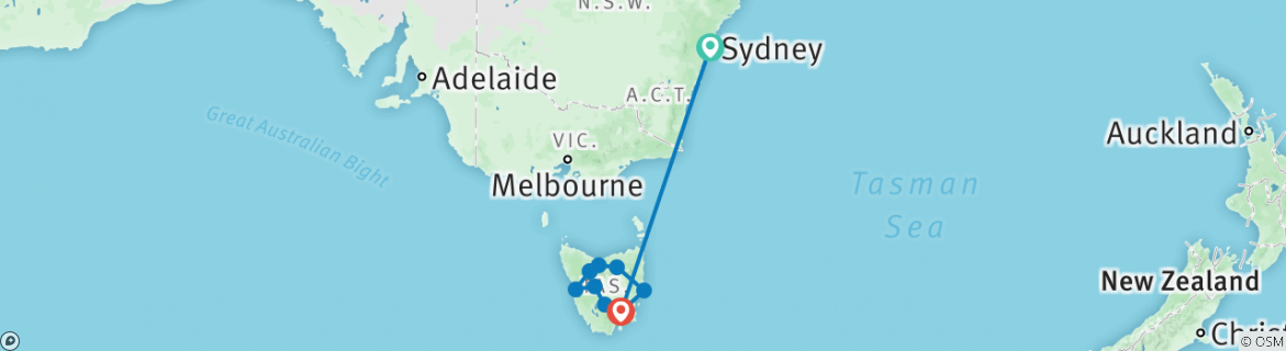 Image of a map showing the route of the tour