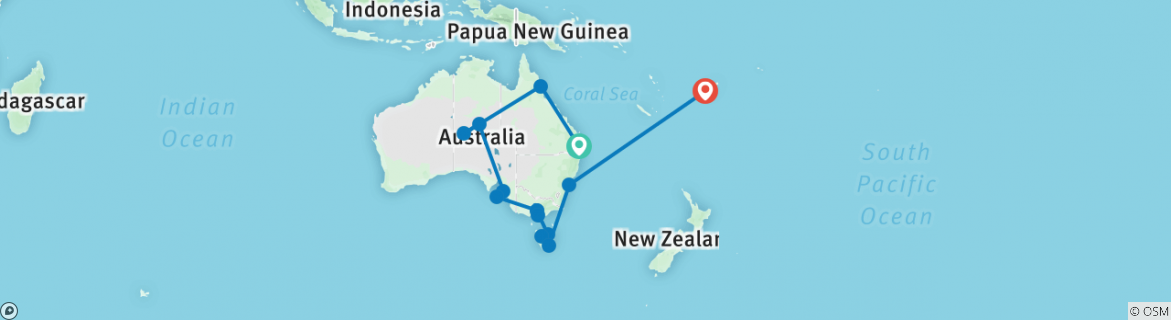 Image of a map showing the route of the tour