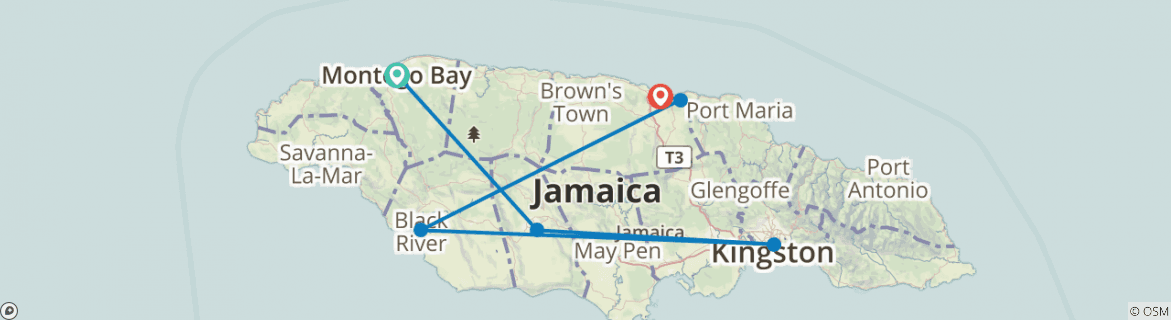 Image of a map showing the route of the tour