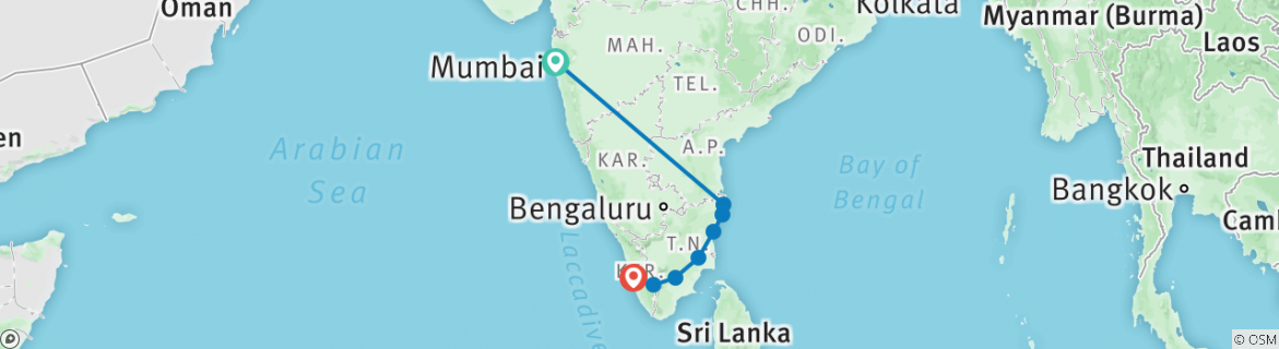 Image of a map showing the route of the tour