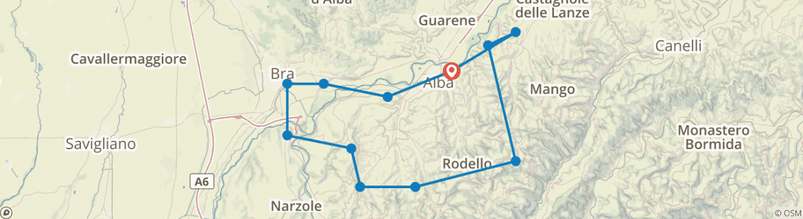 Image of a map showing the route of the tour