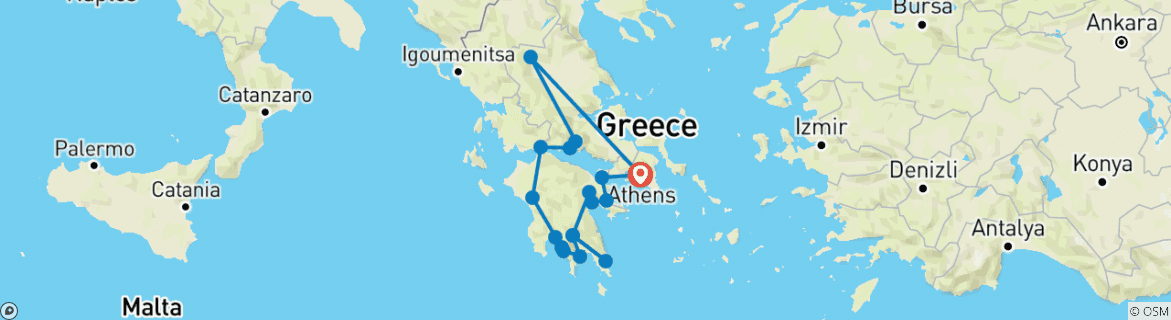 Image of a map showing the route of the tour